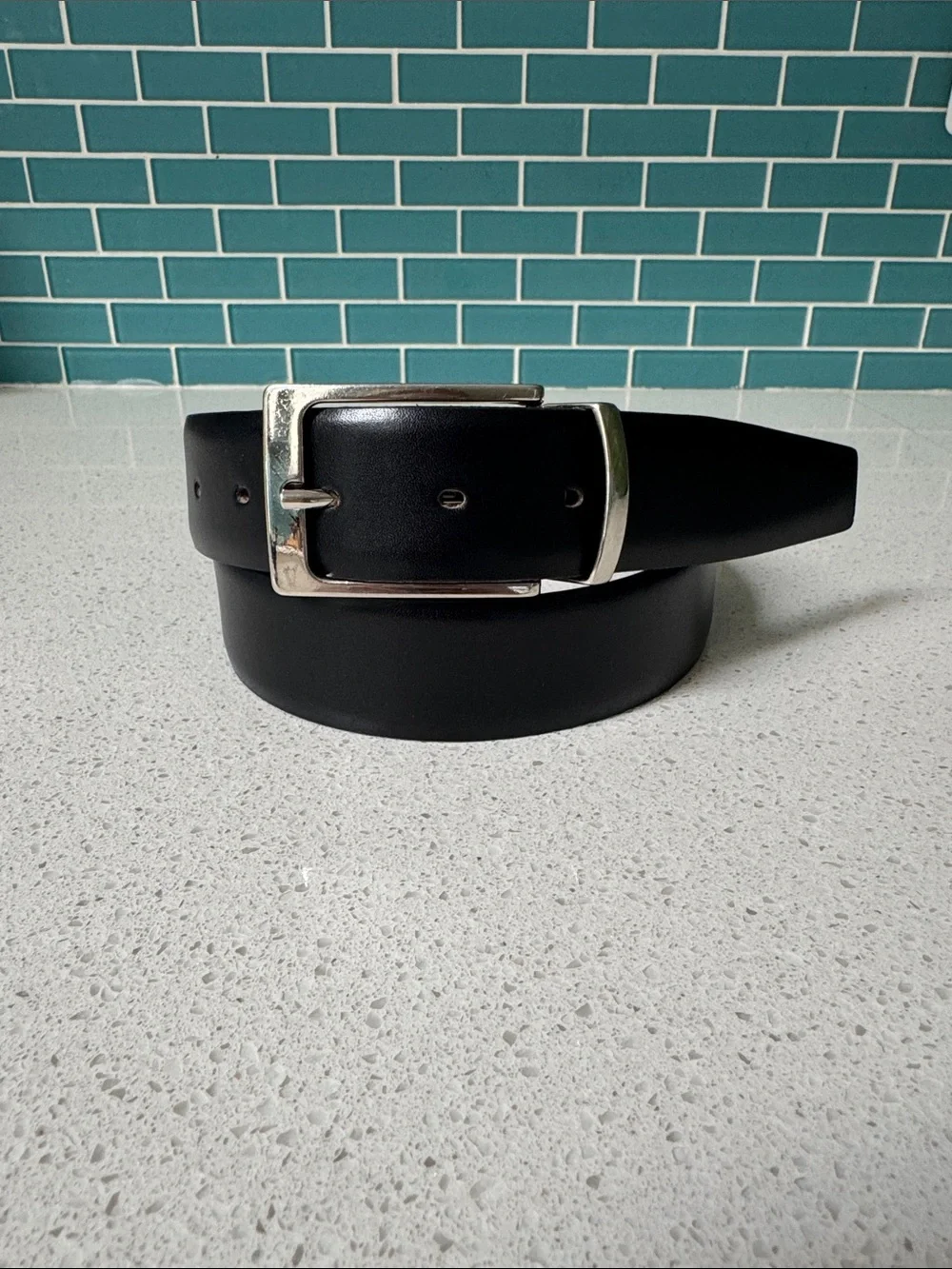 Reversible black and brown genuine leather made in Italy silver buckle belt
